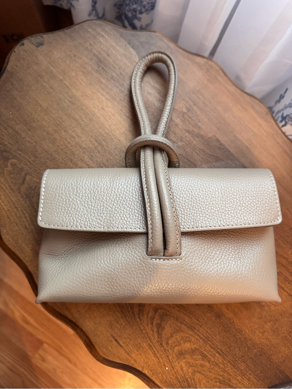 Genuine Leather Taupe Pebbled Leather Wristlet Clutch Handbag Made in Italy